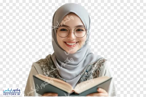 دختر با حجاب عینکی در حال مطالعه