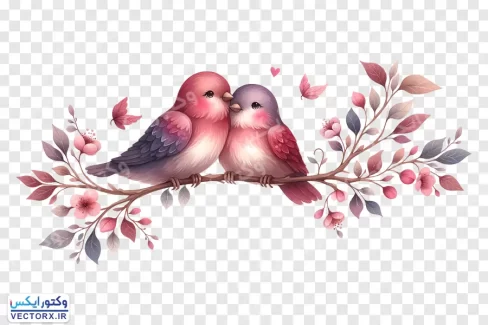 دانلود تصویر گل و دو پرنده عاشق