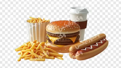 تصویر همبرگر،سیب زمینی و هات داگ بدون پس زمینه